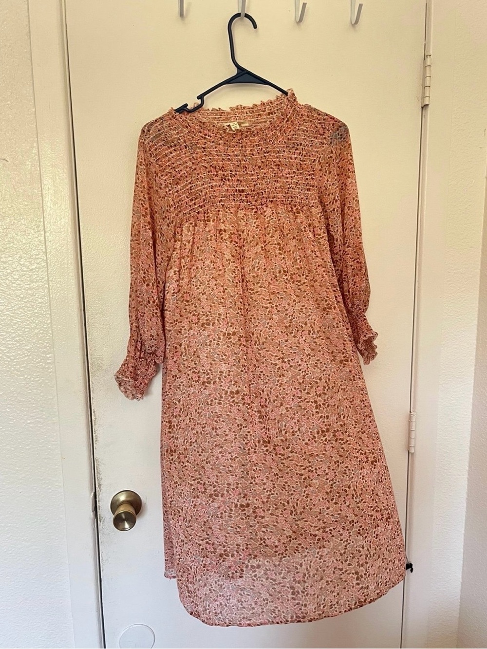 Boho Floral Smocked-Neck Dress in Dusty Rose